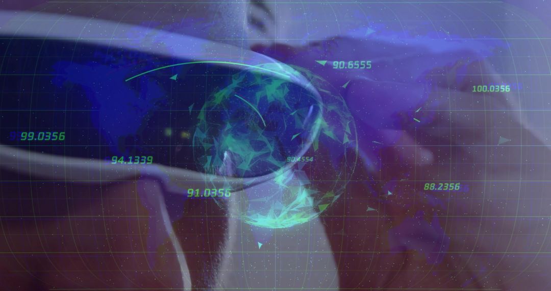 Executive Using AR Glasses with Holographic Globe Projection