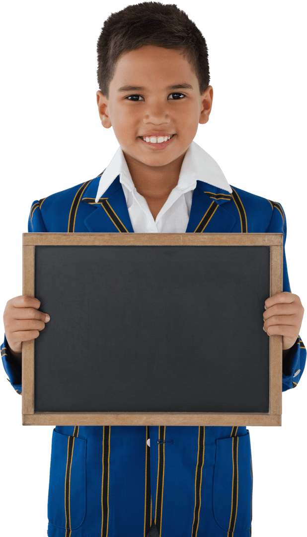 Schoolboy Holding Blank Slate with Transparent Background