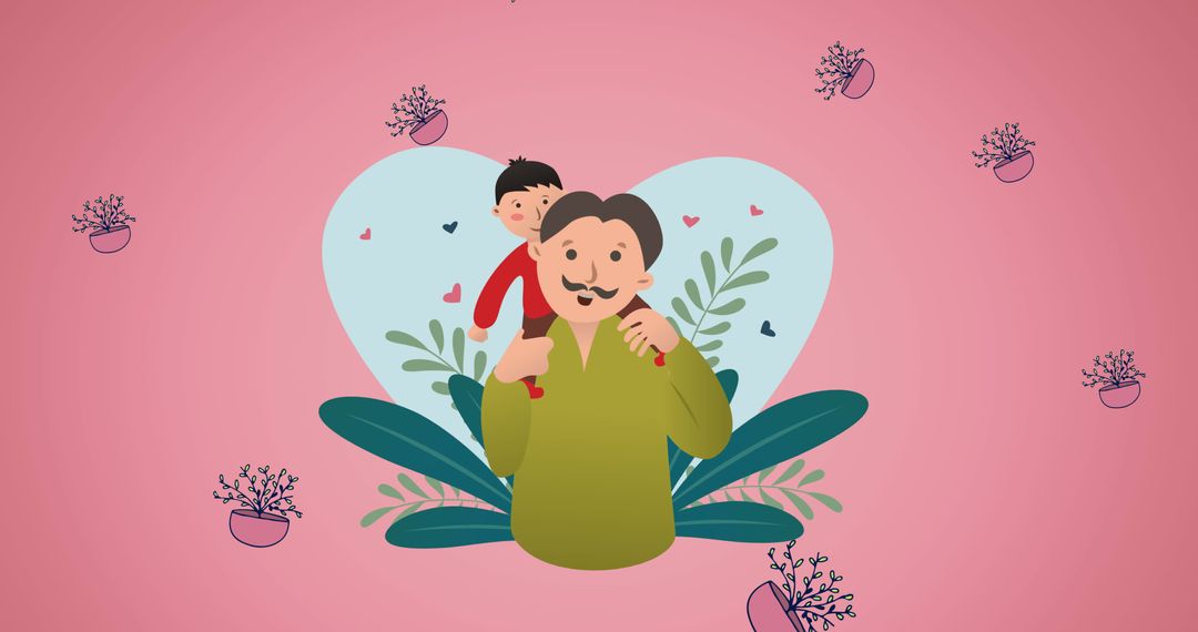 Father and Child in Nature-Inspired Heart Background