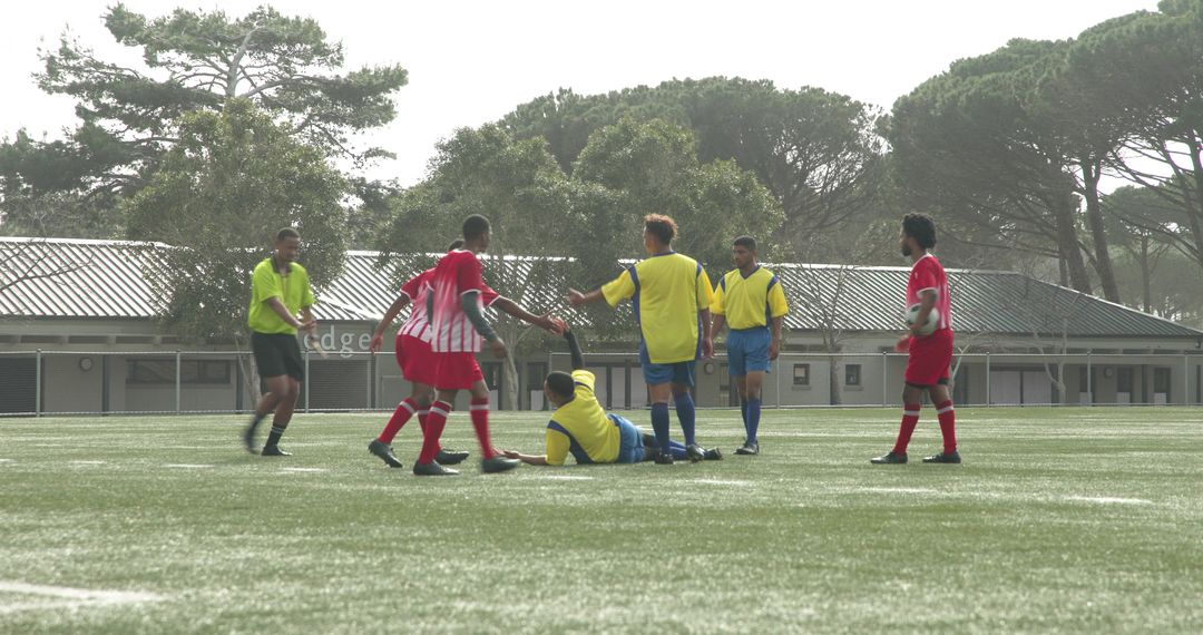 Diverse Youth Soccer Team Practicing on Field