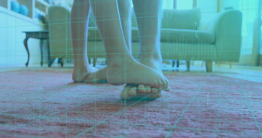 Adult and Child Connecting Over Carpet with Digital Grid Overlay