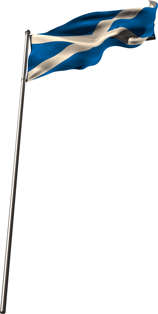 Transparent Waving Scottish Flag on Metal Pole