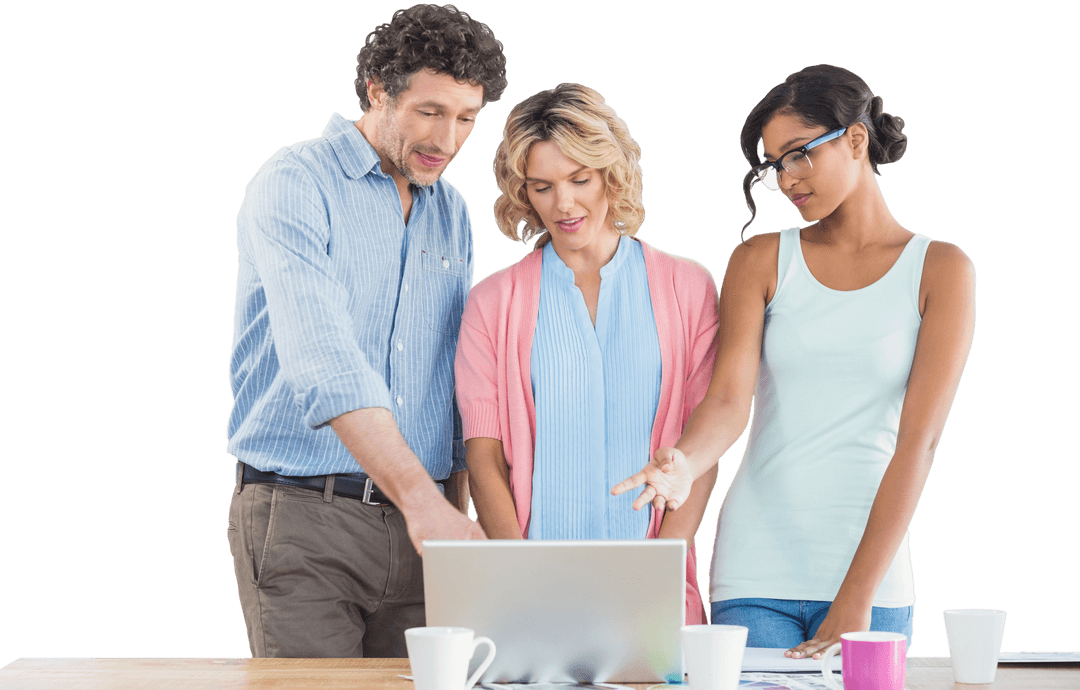 Transparent Team Collaboration at Office with Laptop