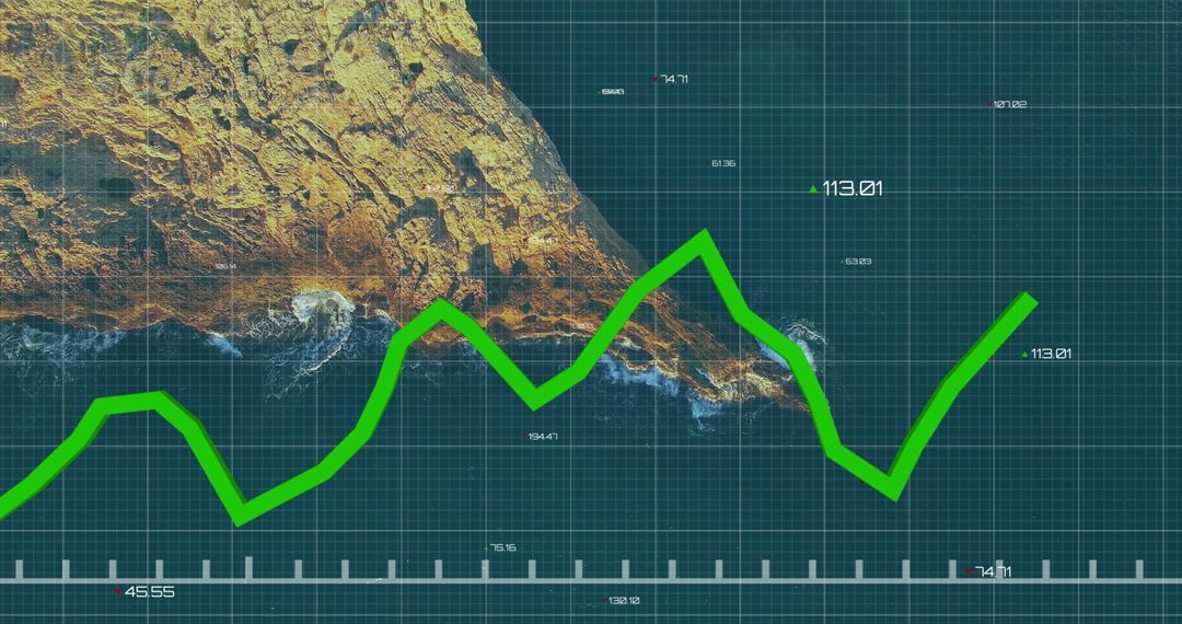 Neon Green Polyline Chart Tracing Rocky Coastline