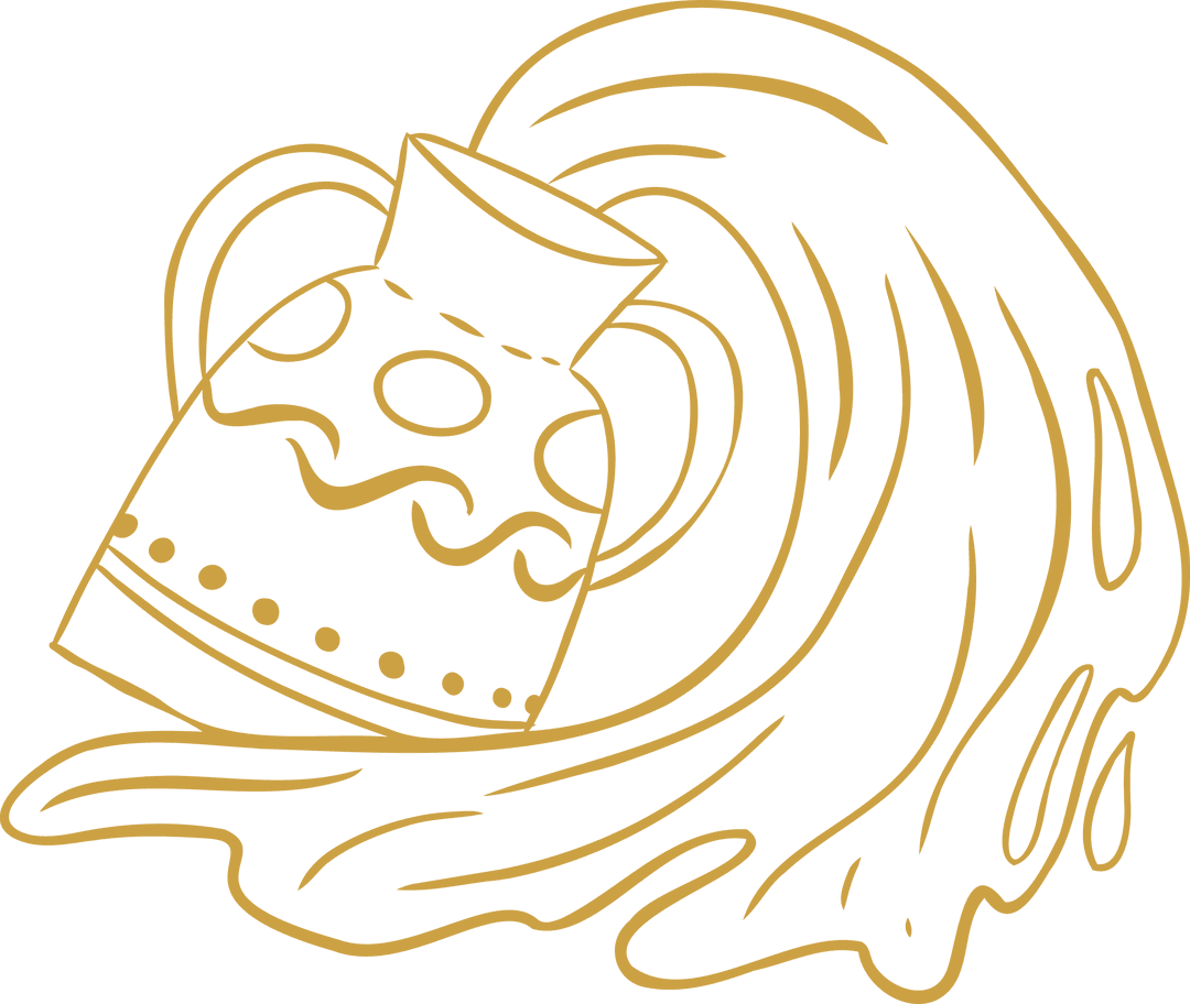 Golden Outline of Aquarius Vase Emitting Water on Transparent Background