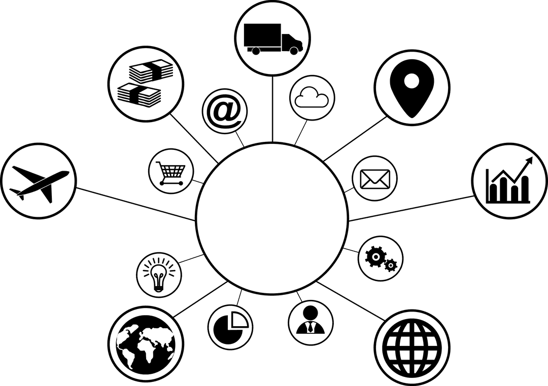 Transparent Chart Showing Various Business and Technology Icons