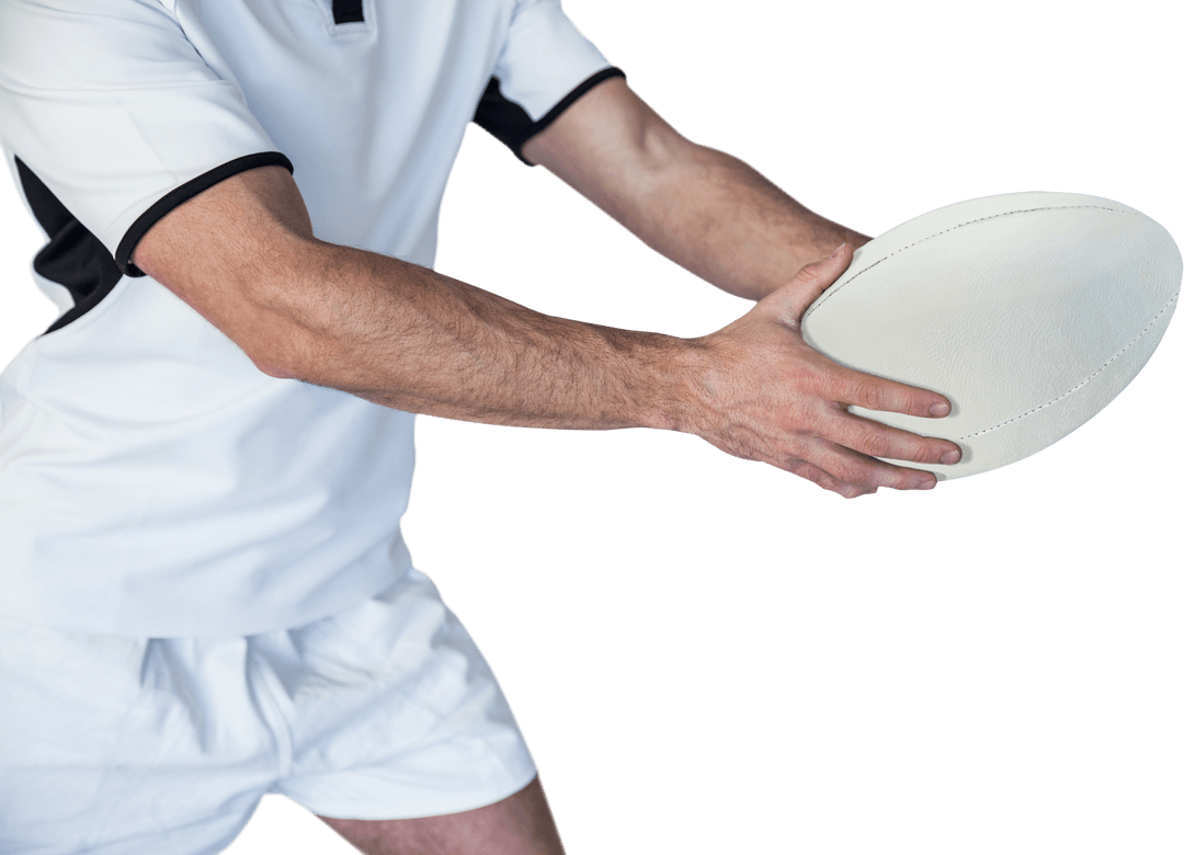 Transparent Rugby Player Holding Ball in Action Position