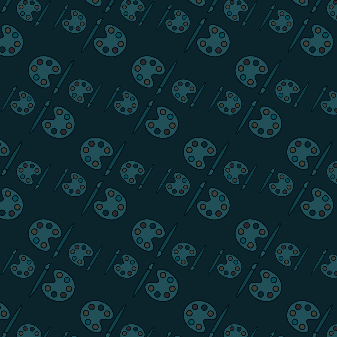 Pattern of Transparent Paint Palettes and Brushes on Blue