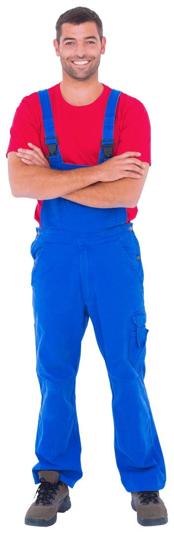 Smiling Handyman in Bright Attire on Transparent Background