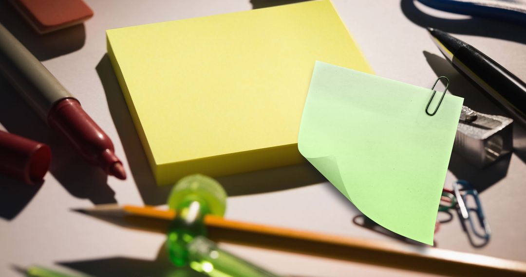 Organized Desk Concept with Blank Memos and Stationery