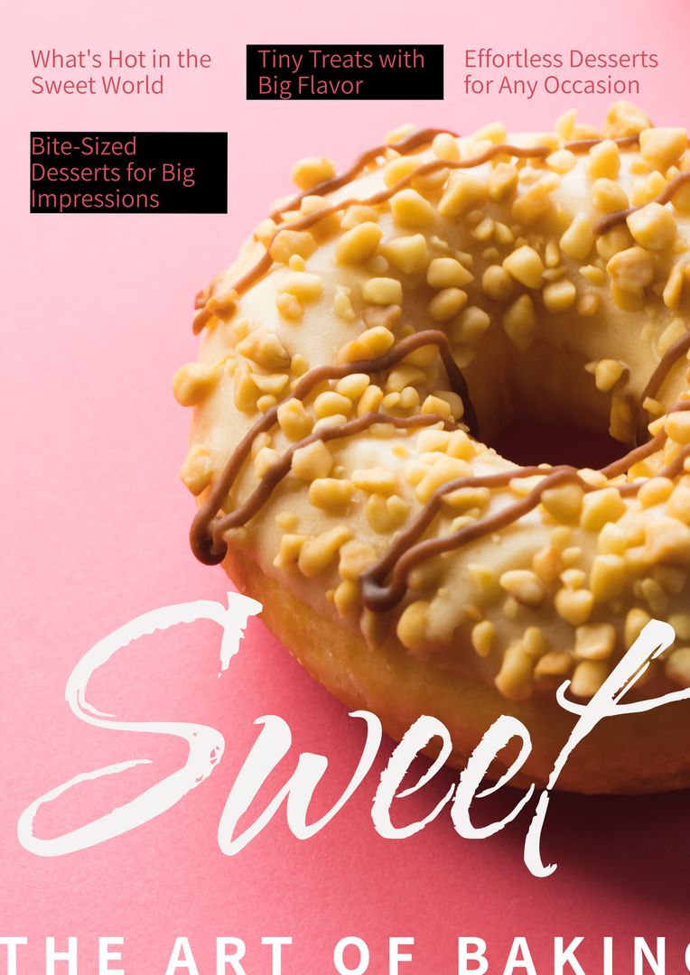 Delicious Nut-Topped Donut on Pink Background for Dessert Promotions - Download Free Stock Templates Pikwizard.com
