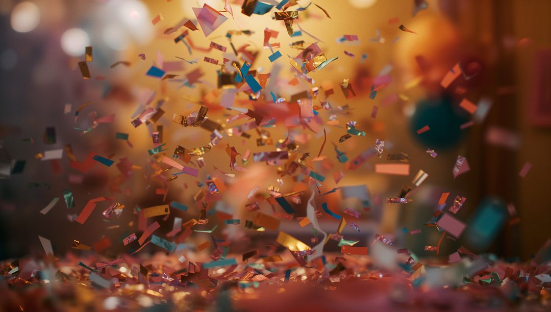 Vibrant Shower of Metallic Confetti in Dynamic Celebration Atmosphere