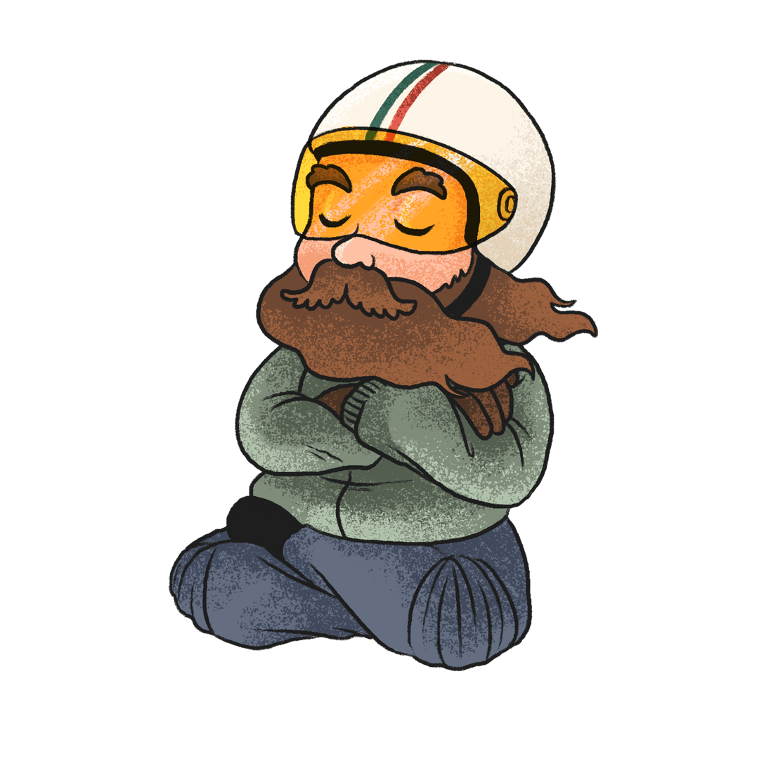 Cartoon Motorcyclist Meditating with Transparency