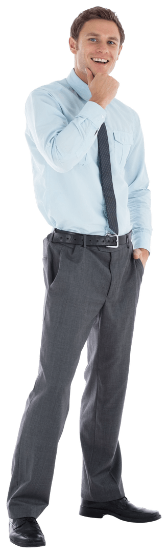 Thoughtful Businessman in Suit Posing on Transparent Background