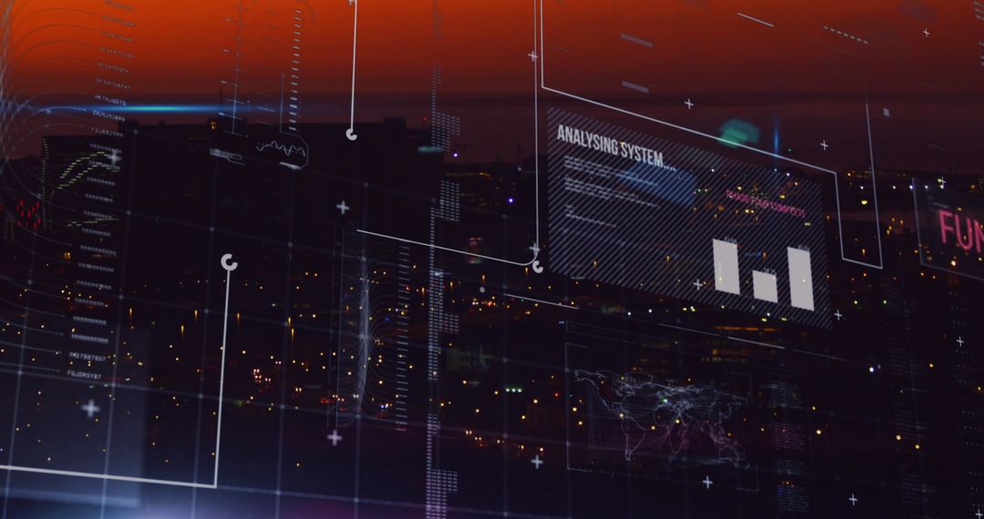Futuristic Digital Analytics Overlay on Urban Cityscape