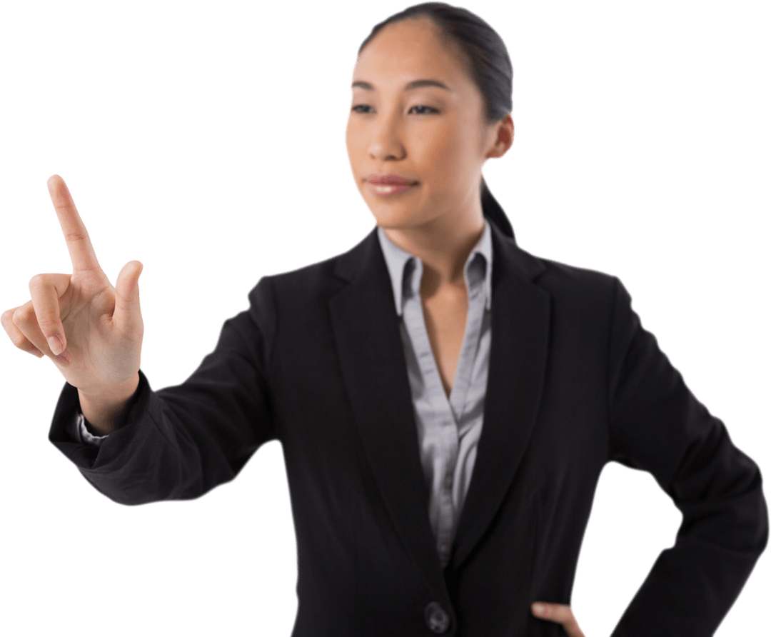 Transparent Businesswoman Using Virtual Touch Interface