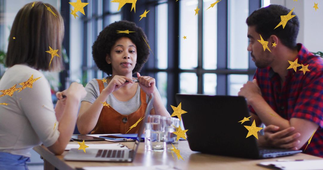 Diverse Team Meeting with Collaborative Discussion and Celebration