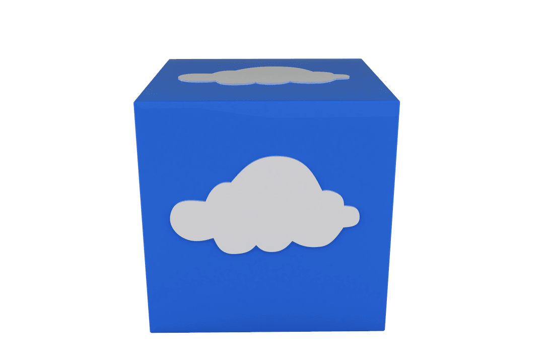 Transparent Cloud Symbol on Blue Cube for Cloud Computing Illustration