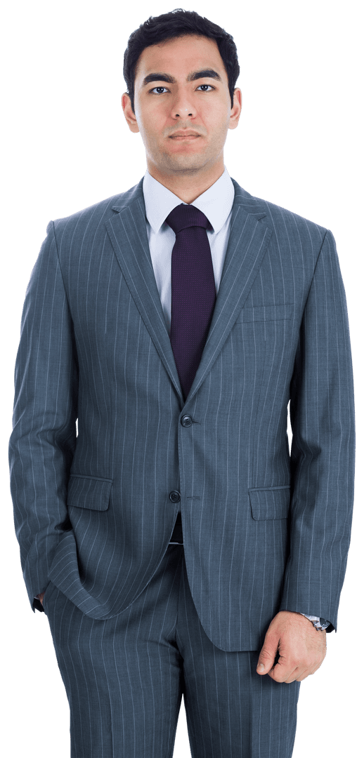 Serious Biracial Businessman in Suit on Transparent Background