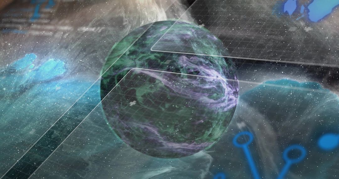 Futuristic Virtual Sphere with Data Nodes and Tech Overlay