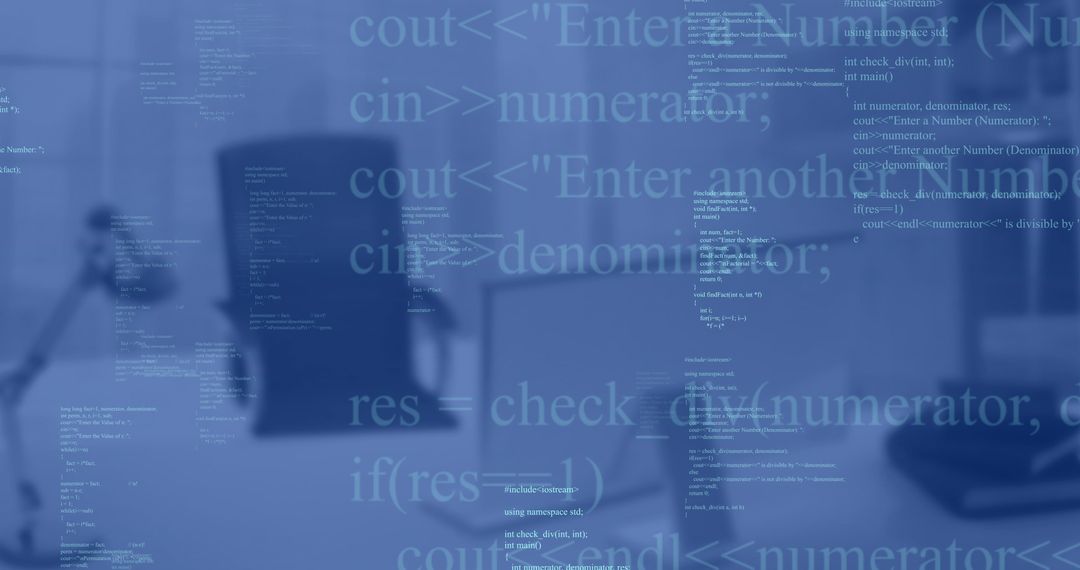 C++ Code Overlay on Modern Office Workspace