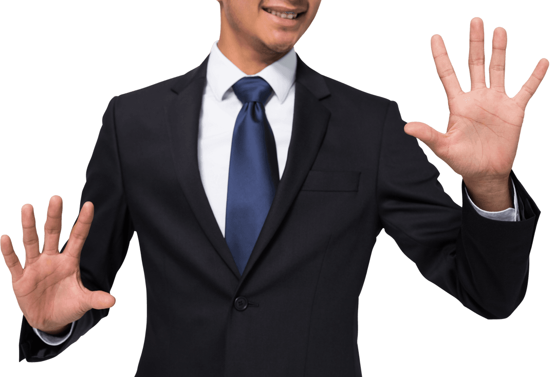 Happy Biracial Businessman Gesturing Enthusiatically Transparent