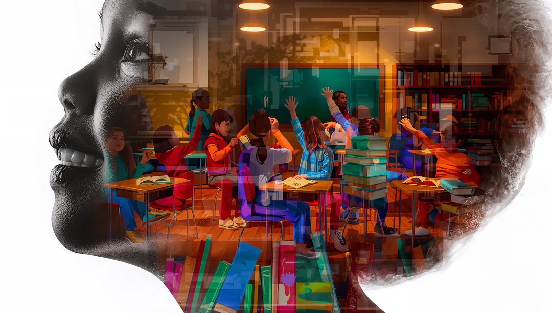 Child Learning, School Representation Inside Silhouette Outline