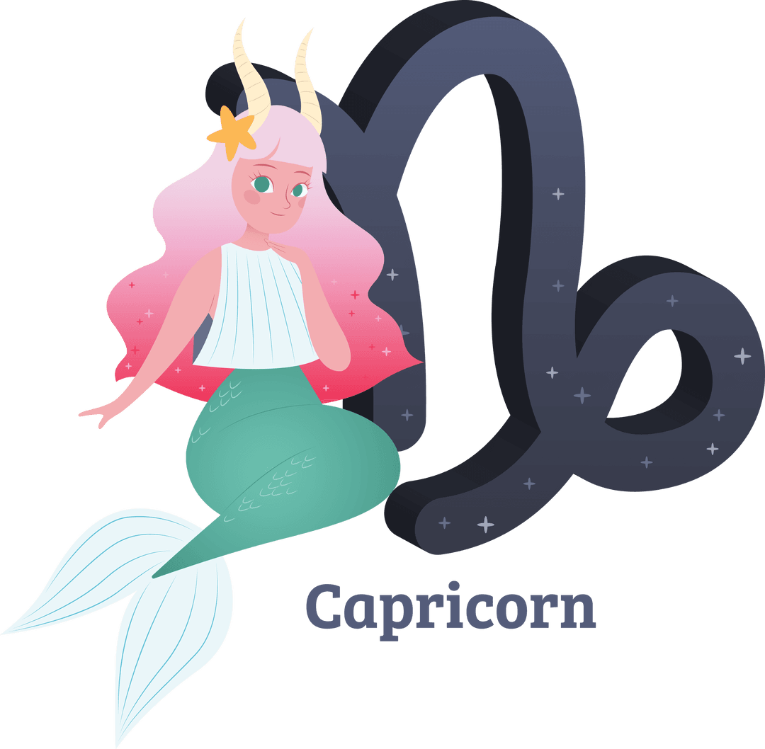 Female Capricorn Digital Illustration on Transparent Background