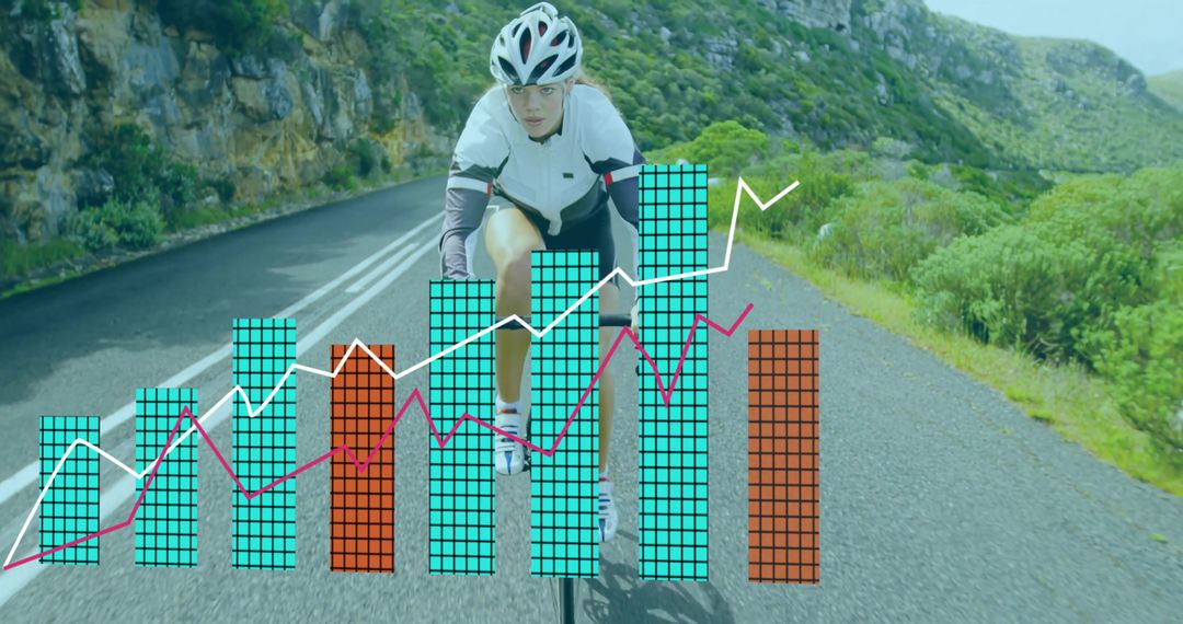 Cyclist Embracing Terrain with Tech Visualization