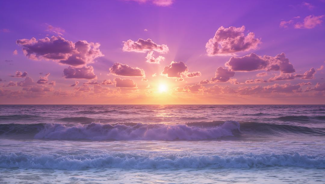 Serene Ocean Sunset with Golden Light and Cumulus Clouds