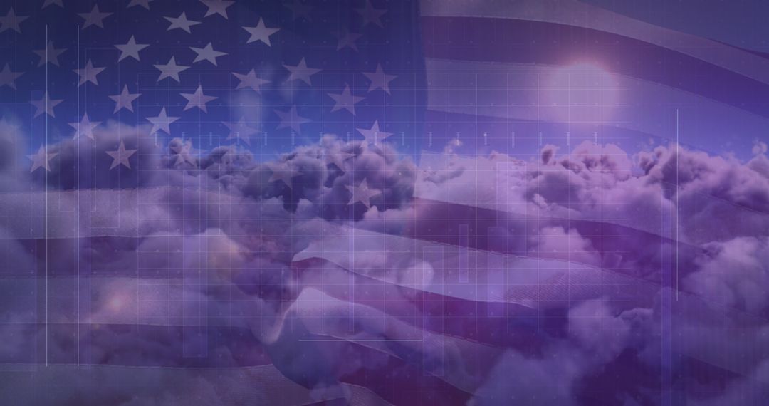 Digital Data with American Flag and Celestial Clouds
