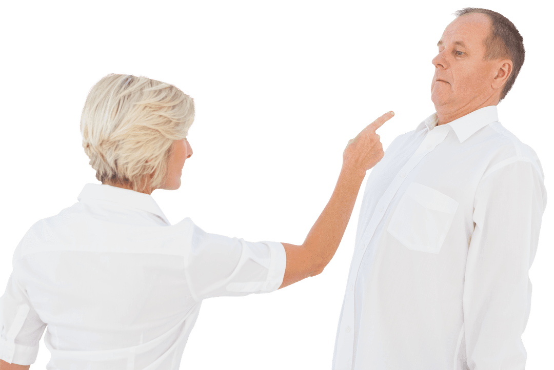 Transparent Image of Older Couple Having Argument, Pointing