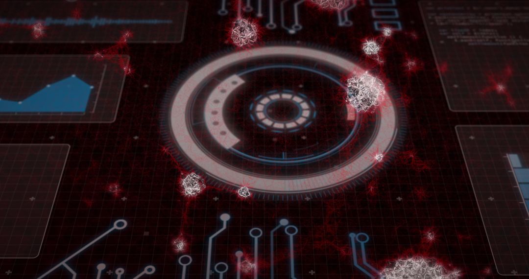 Futuristic Digital Interface with Data and Virus Models