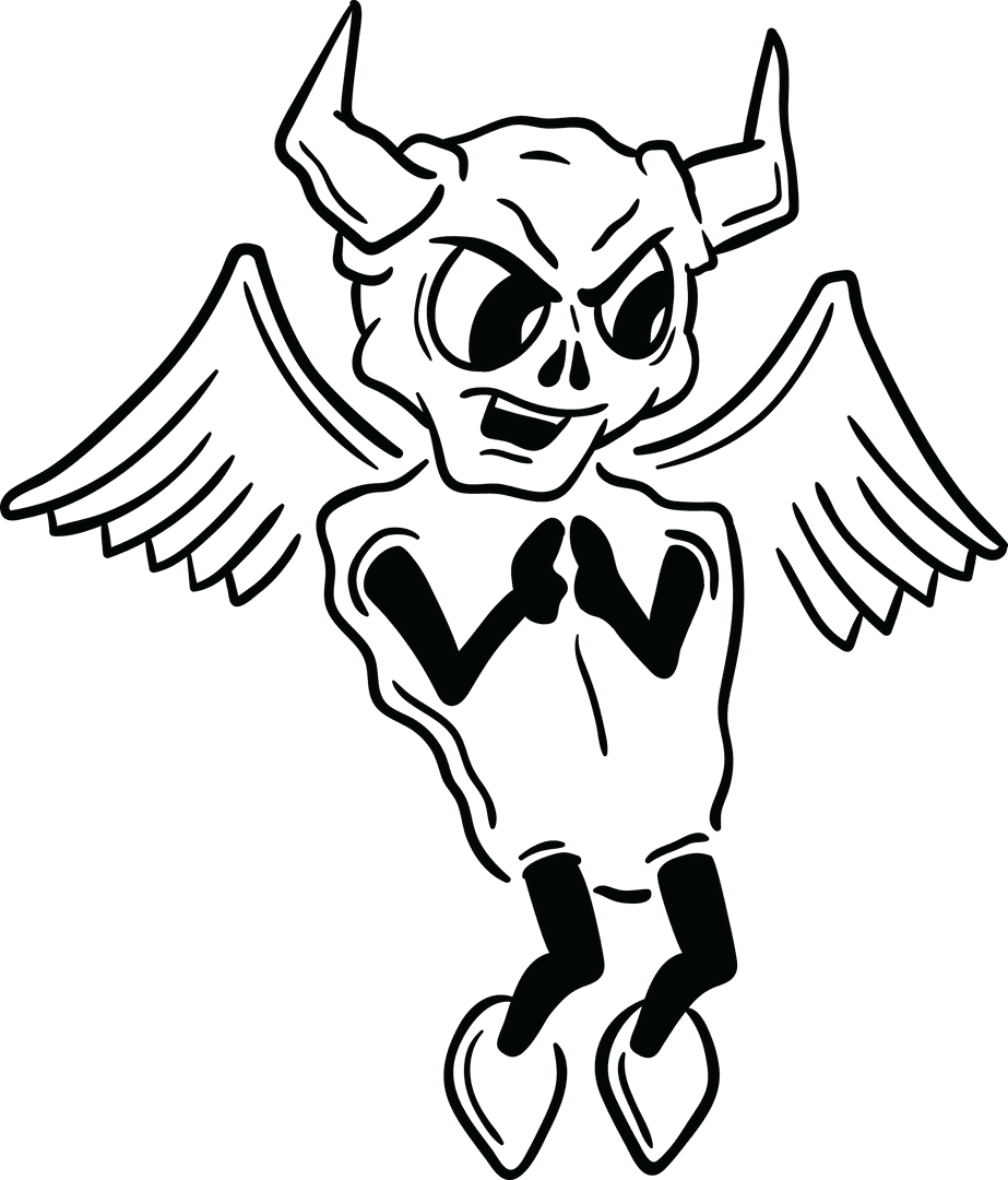 Transparent Cartoon Devil with Wings and Horns Illustration