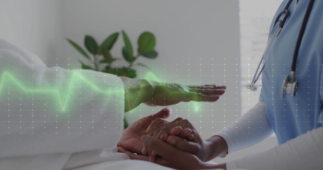 Nurse Comforting Patient with Cardiograph Monitor Display