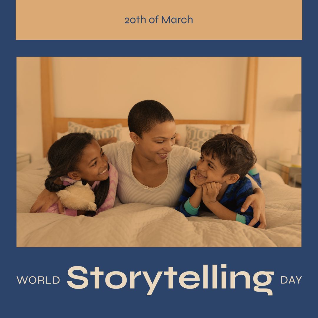 Diverse Family Enjoying Storytelling on Bed