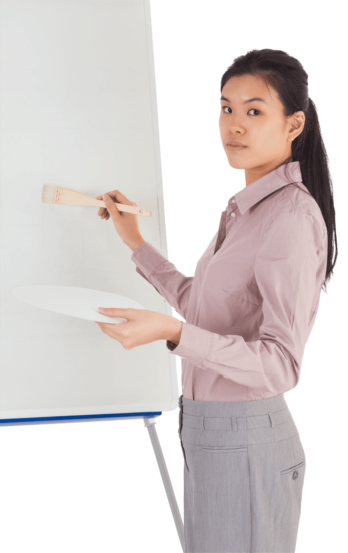 Transparent Background of Businesswoman Painting on Easel