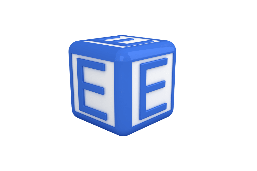3D Cube with Letter E on Transparent Background