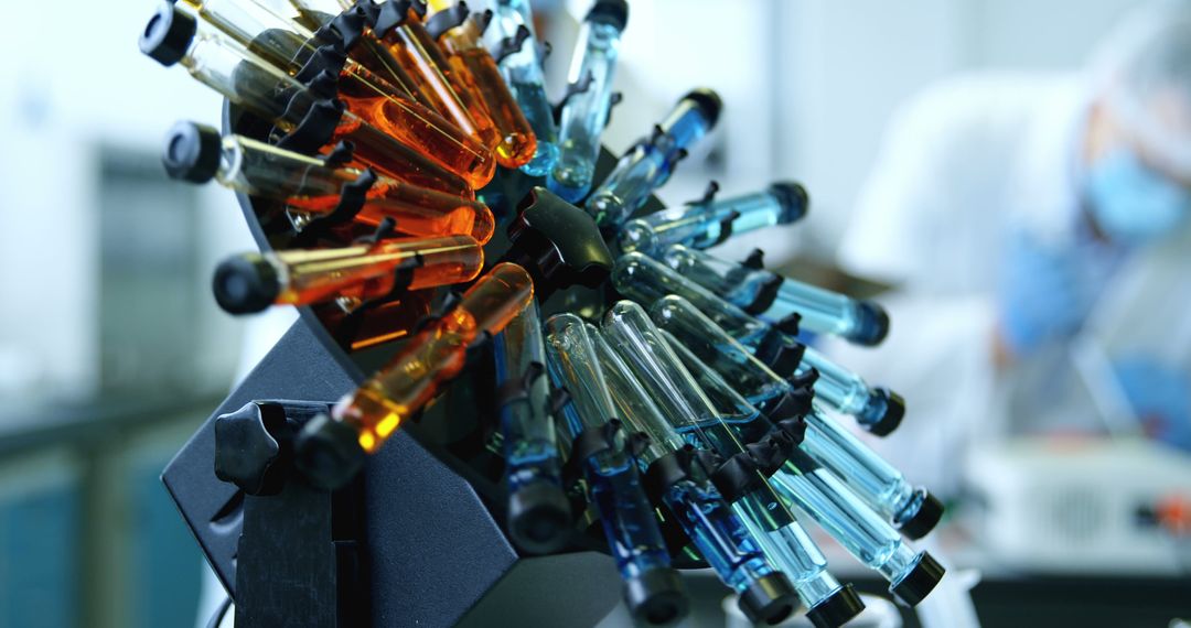 Colorful Test Tubes Arranged on Laboratory Rotator
