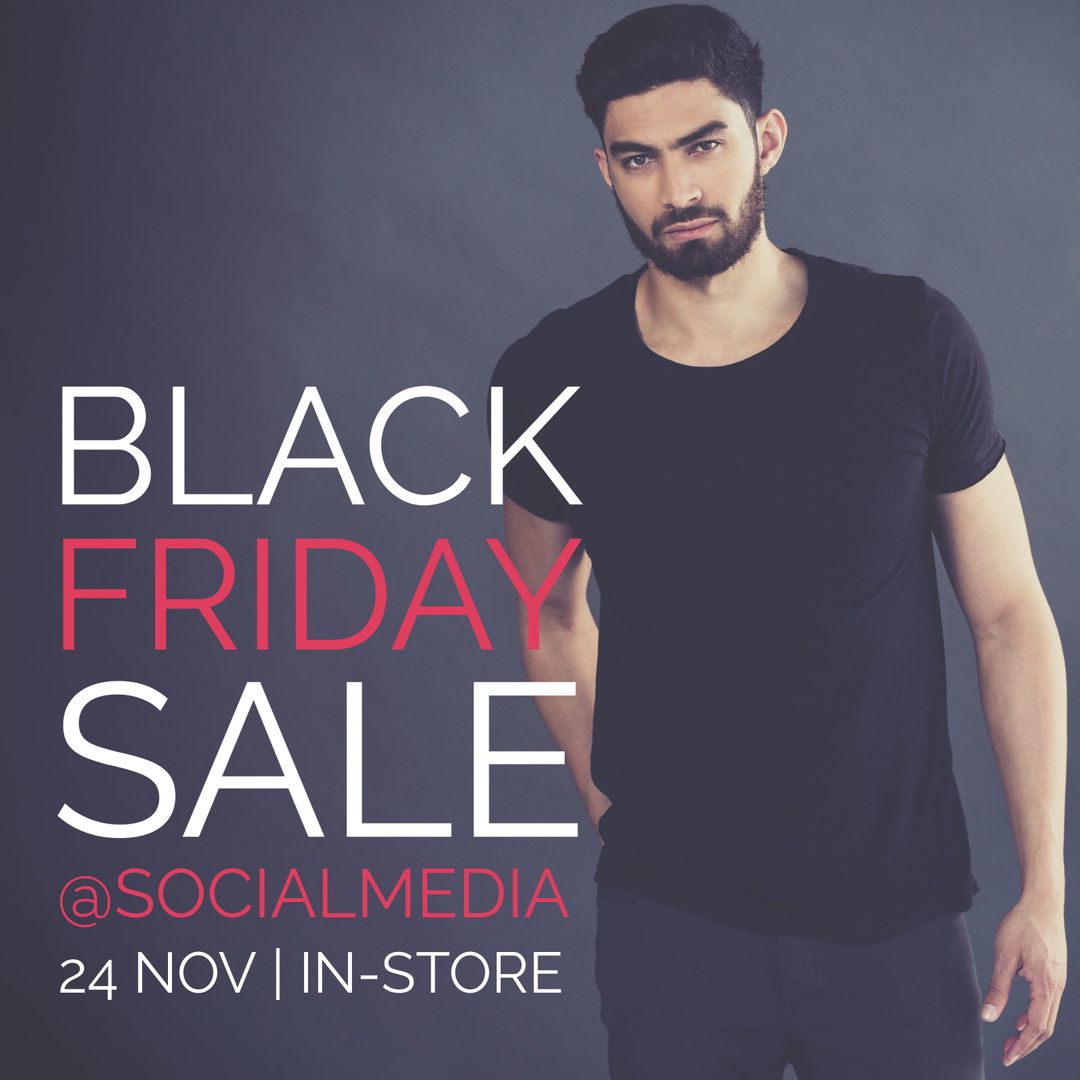 Confident Man Displaying Black Friday Sale Announcement