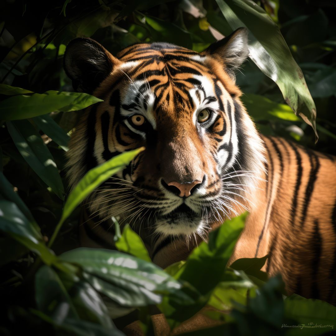 Intense Stare of a Majestic Tiger in Dense Jungle - Free Images, Stock Photos and Pictures on Pikwizard.com