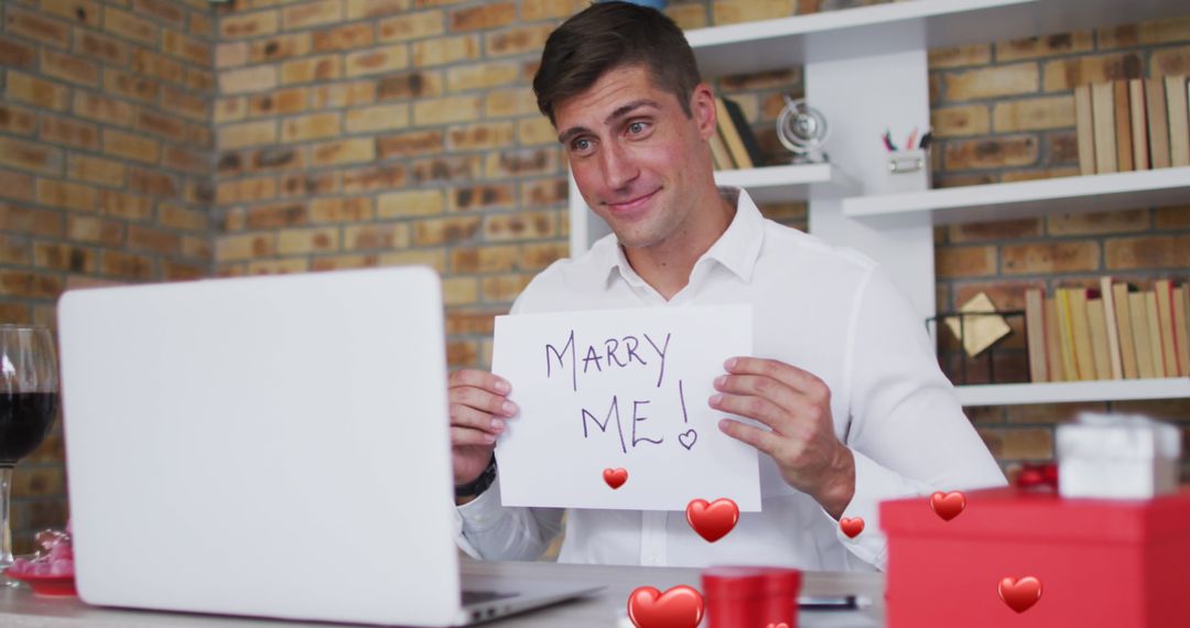 Man Proposing Via Video Call with Romantic Decoration