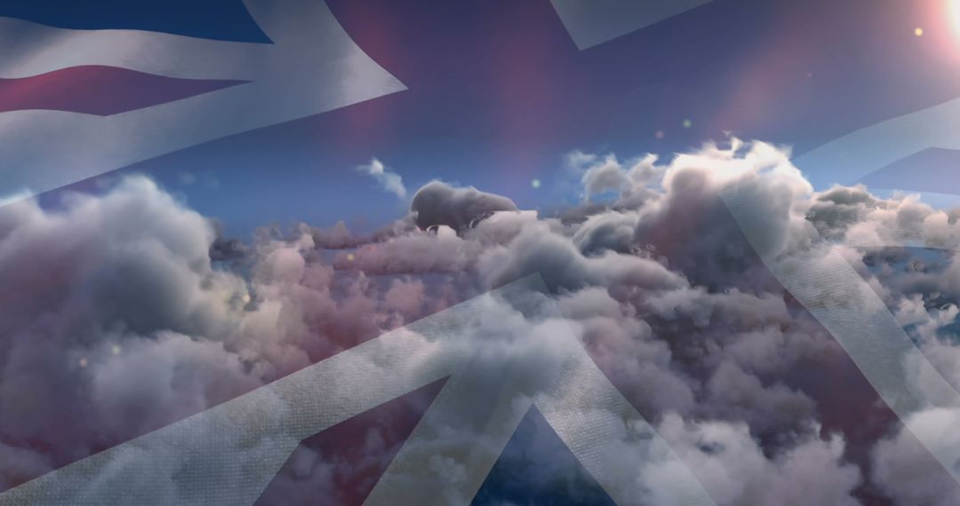 Union Jack Overlaying Cloudy Sky for Patriotic Theme