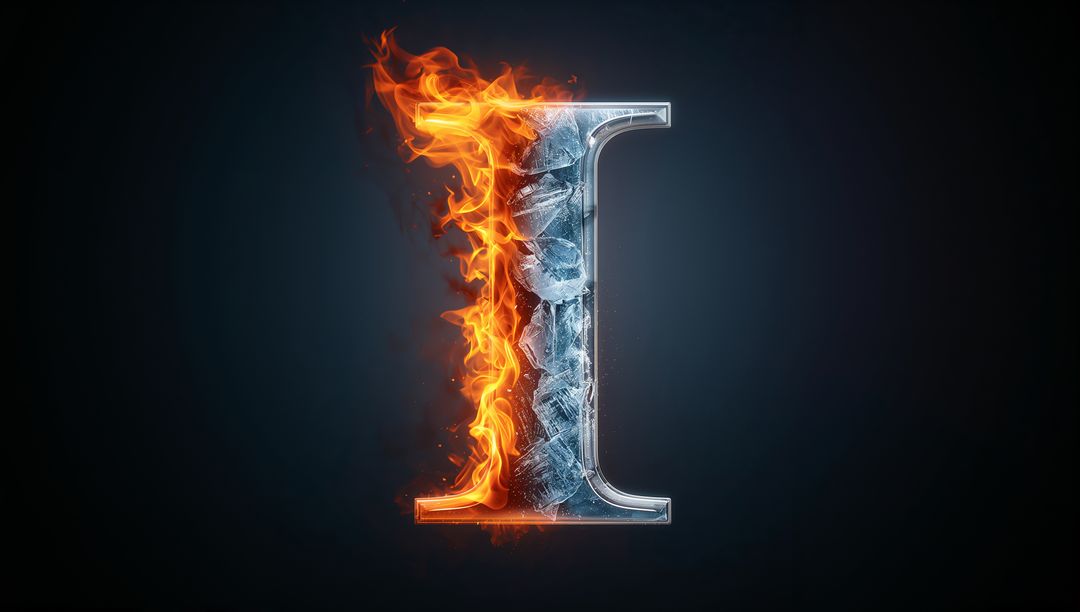 Metallic Letter I with Fiery and Icy Elements