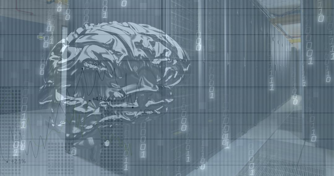 Digital Brain Overlay on Server Network Representing Cloud Computing Technology