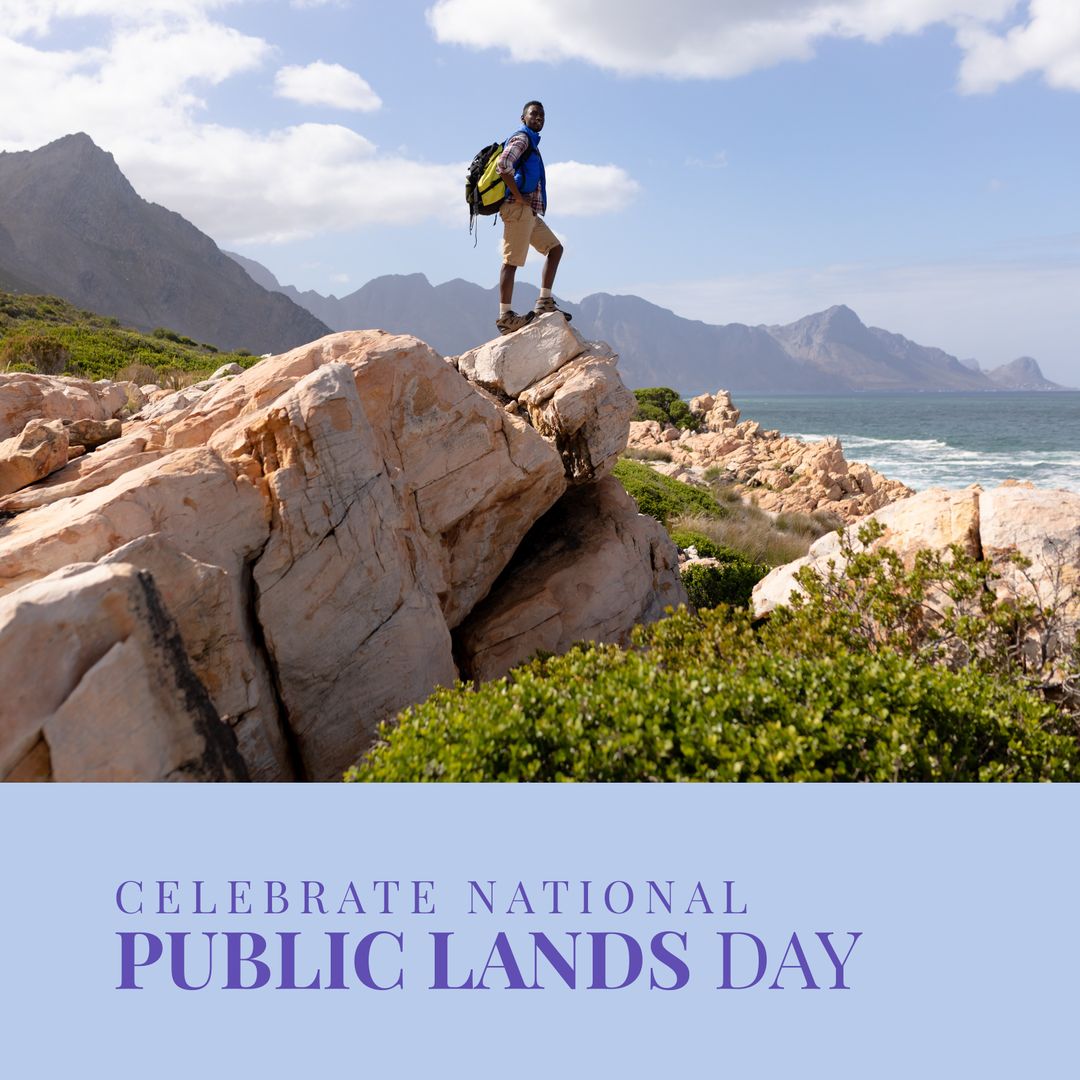 Adventurous Hiker on Scenic Trail Celebrating Public Lands Day