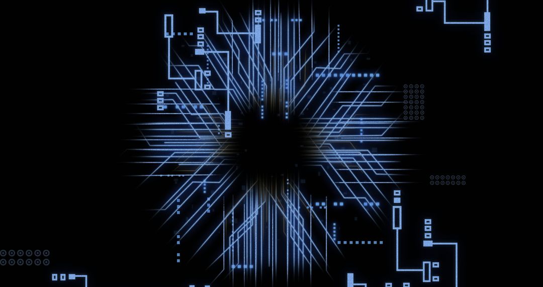 Futuristic Circuit Board with Digital Connections Over Black