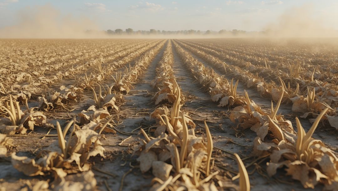Drought-Affected Farmland with Emerging Crop Rows