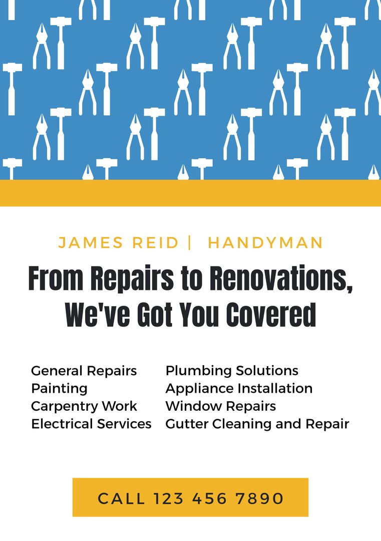 Handyman Services Advertisement with Tool Icons and Contact Information - Download Free Stock Templates Pikwizard.com