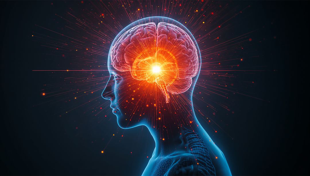 Futuristic Digital Visualization of Brain Activity in Neon Colors